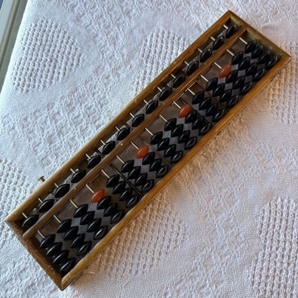 Vintage Wooden Abacus 15 Column Math Learning Tool Counting Frame Shelf Decor